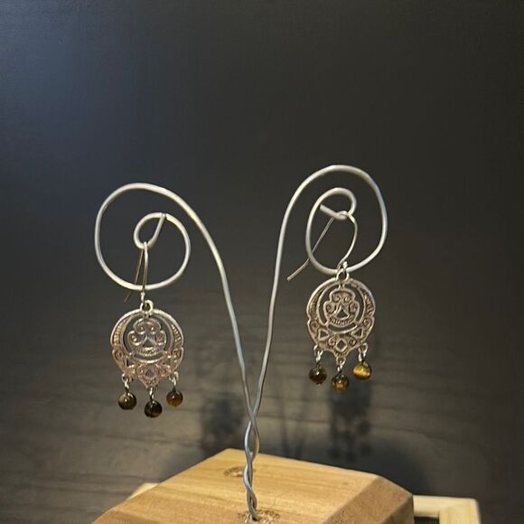 Silver and Brown Dangle Earrings - Picture 1 of 3